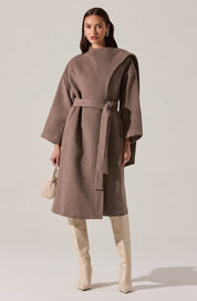 Taupe Brown Belted Elaxi Coat