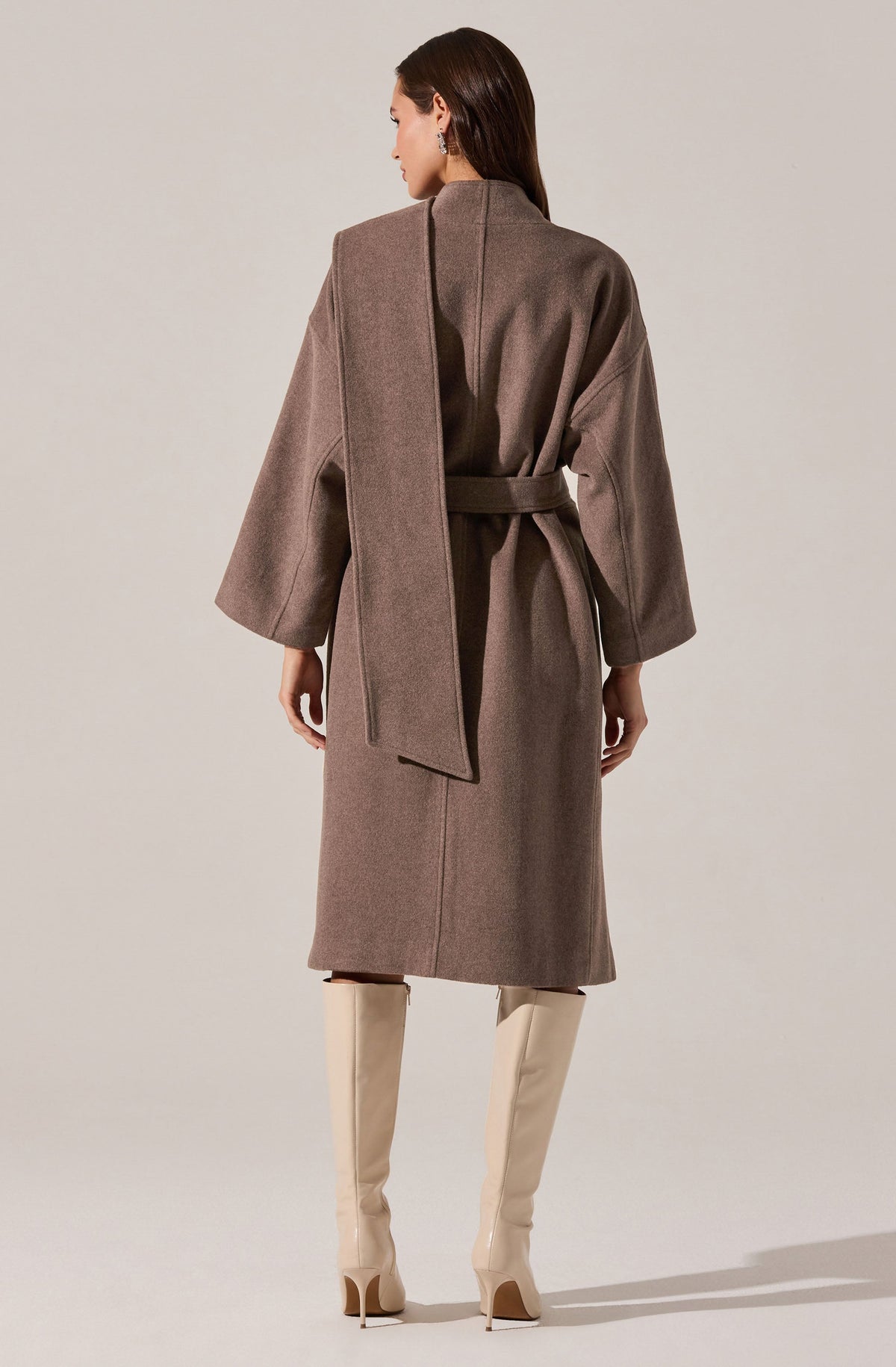 Taupe Brown Belted Elaxi Coat