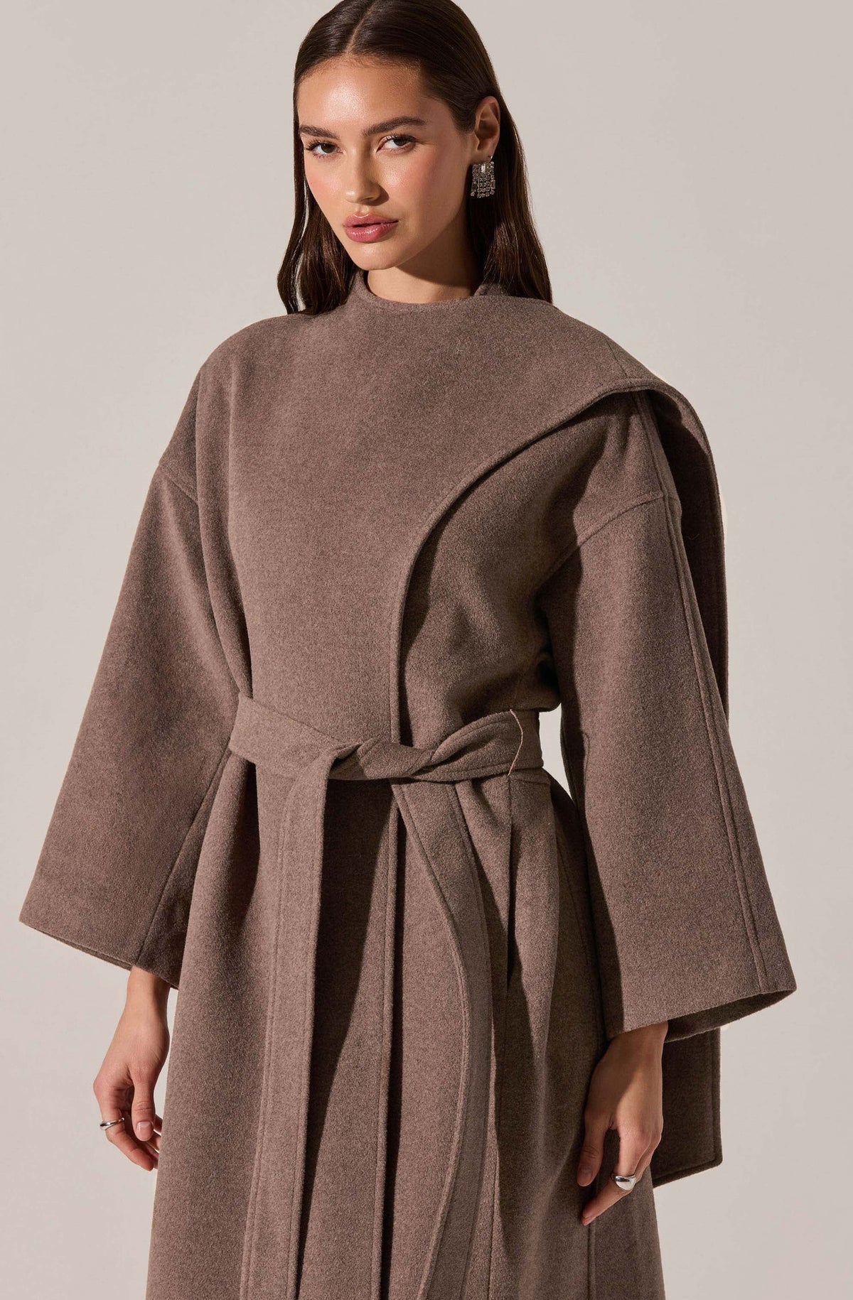 Taupe Brown Belted Elaxi Coat