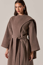 Taupe Brown Belted Elaxi Coat