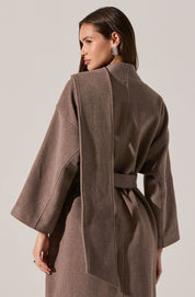Taupe Brown Belted Elaxi Coat