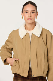Khaki Faux Fur Collar Jacket