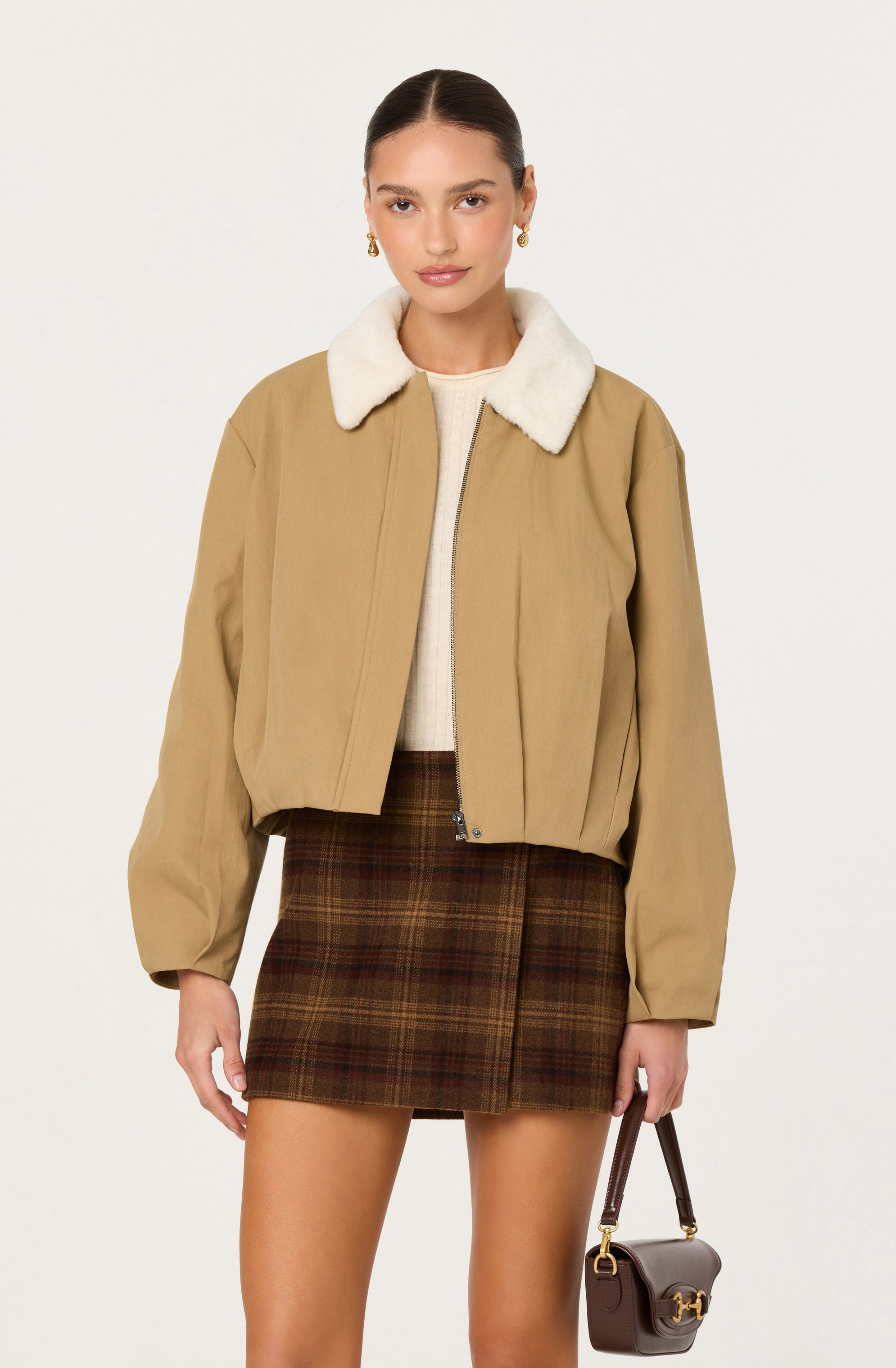 Khaki Faux Fur Collar Jacket