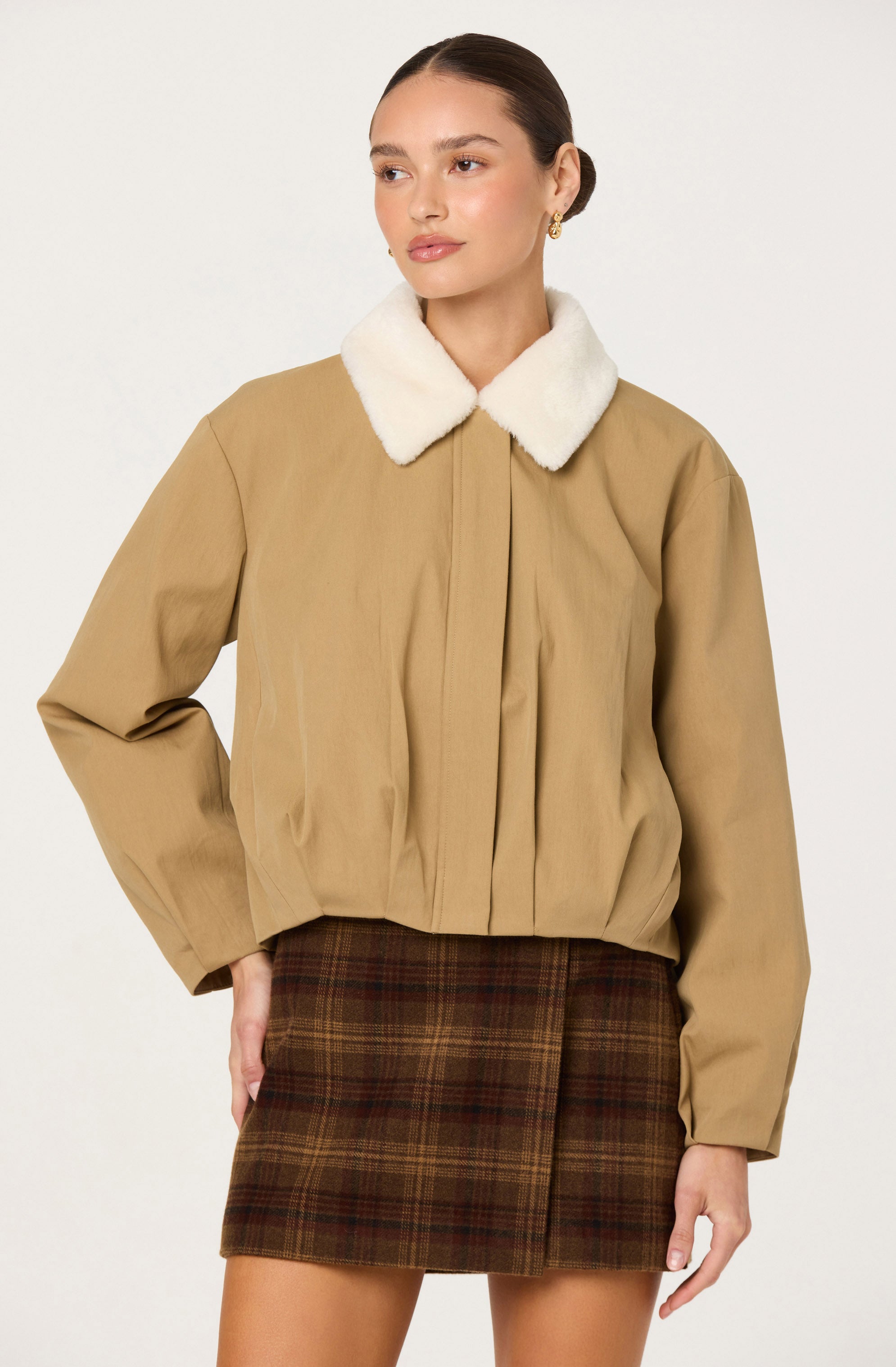 Khaki Faux Fur Collar Jacket