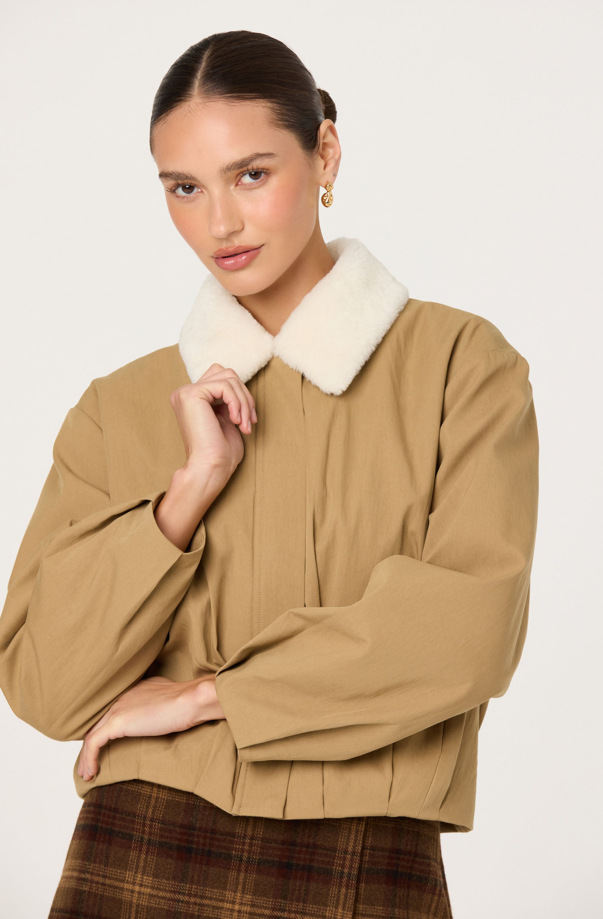 Khaki Faux Fur Collar Jacket