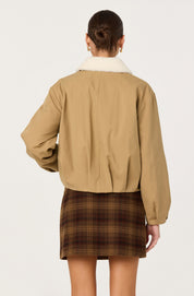 Khaki Faux Fur Collar Jacket