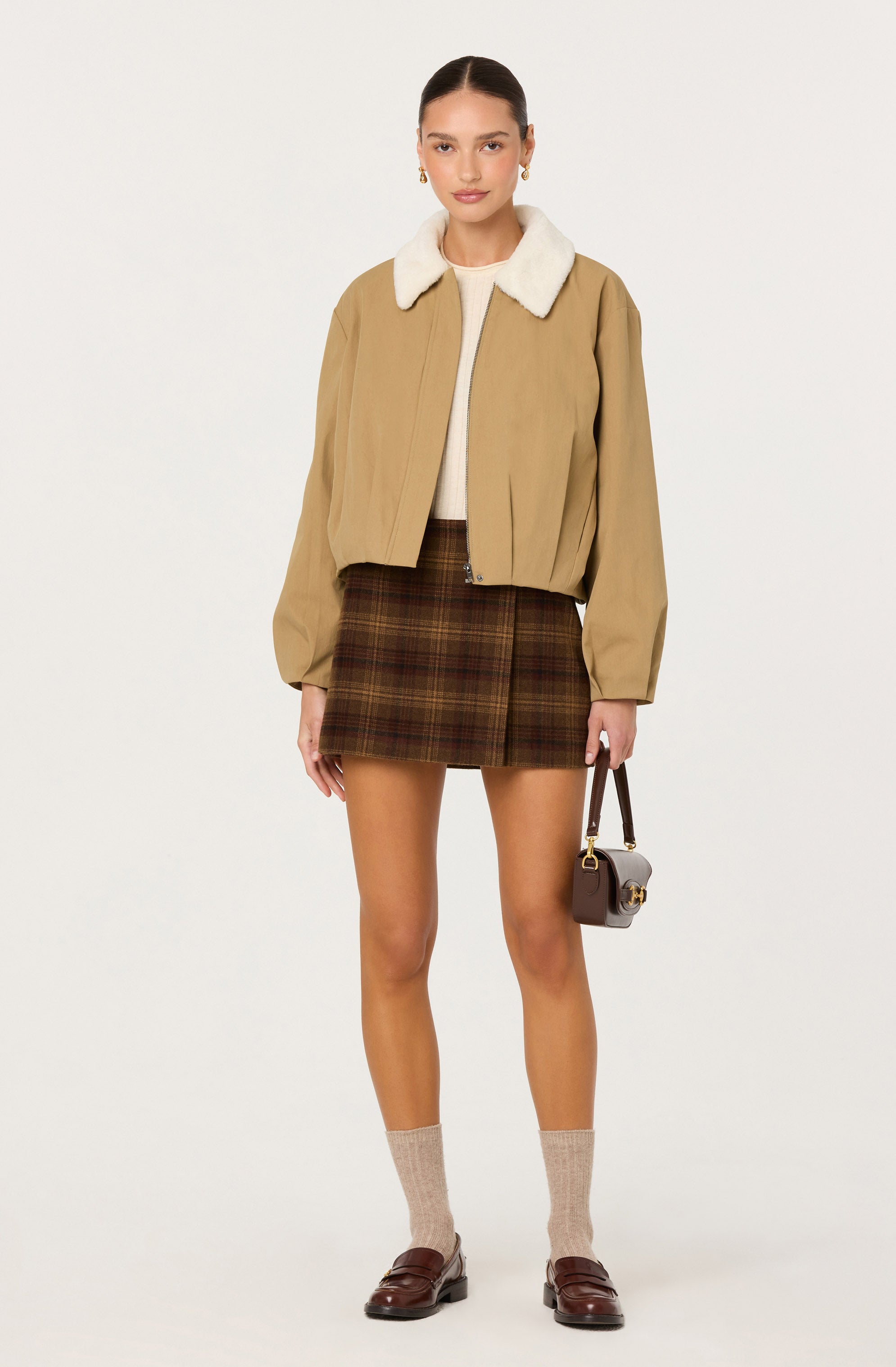 Khaki Faux Fur Collar Jacket