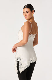 Cream Asymmetrical Lace Hem Top