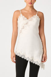 Cream Asymmetrical Lace Hem Top