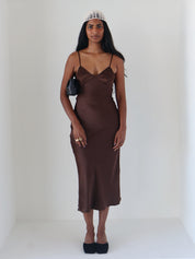 Brown Satin Chrishelle Slip Dress