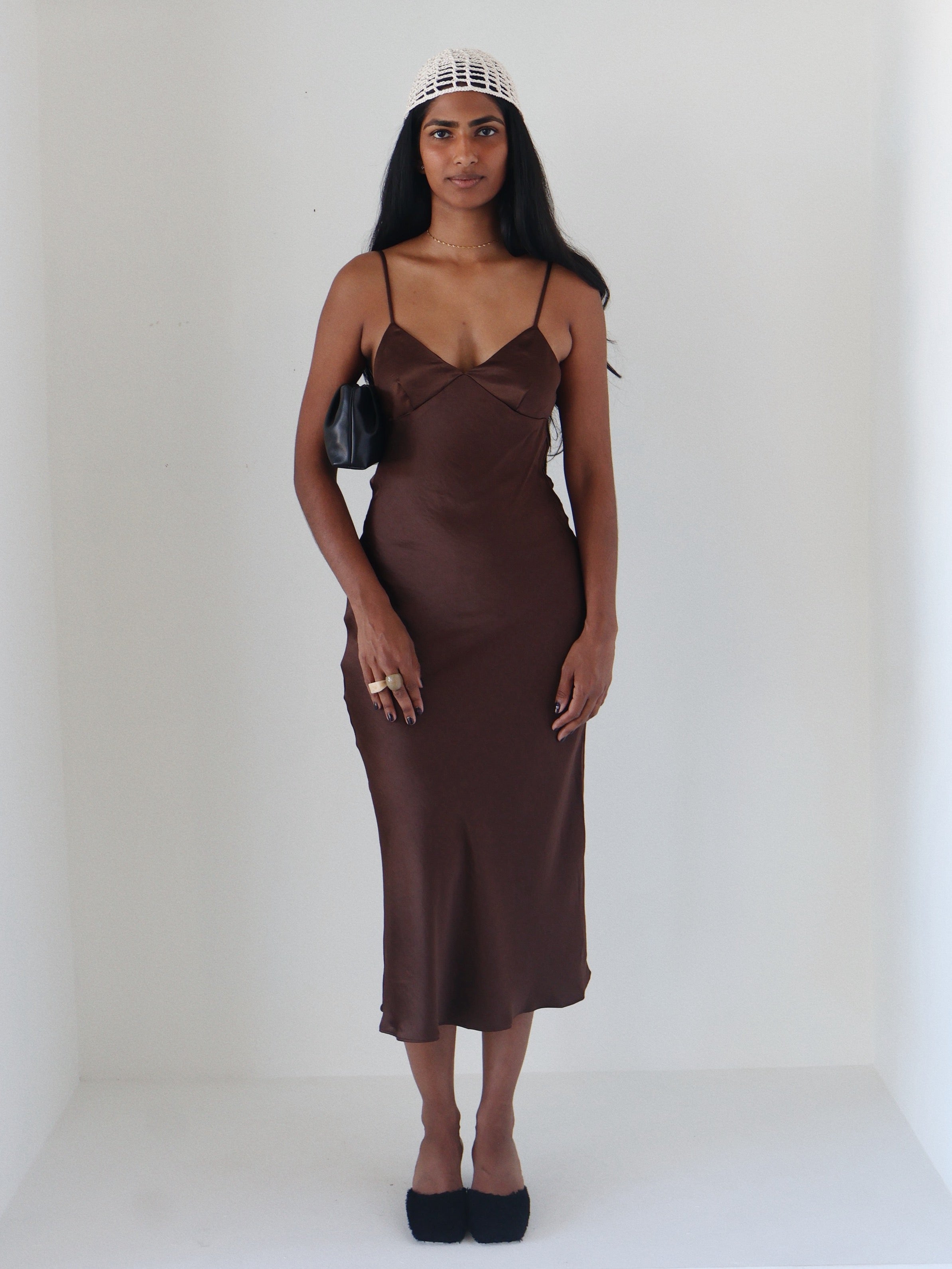 Brown Satin Chrishelle Slip Dress