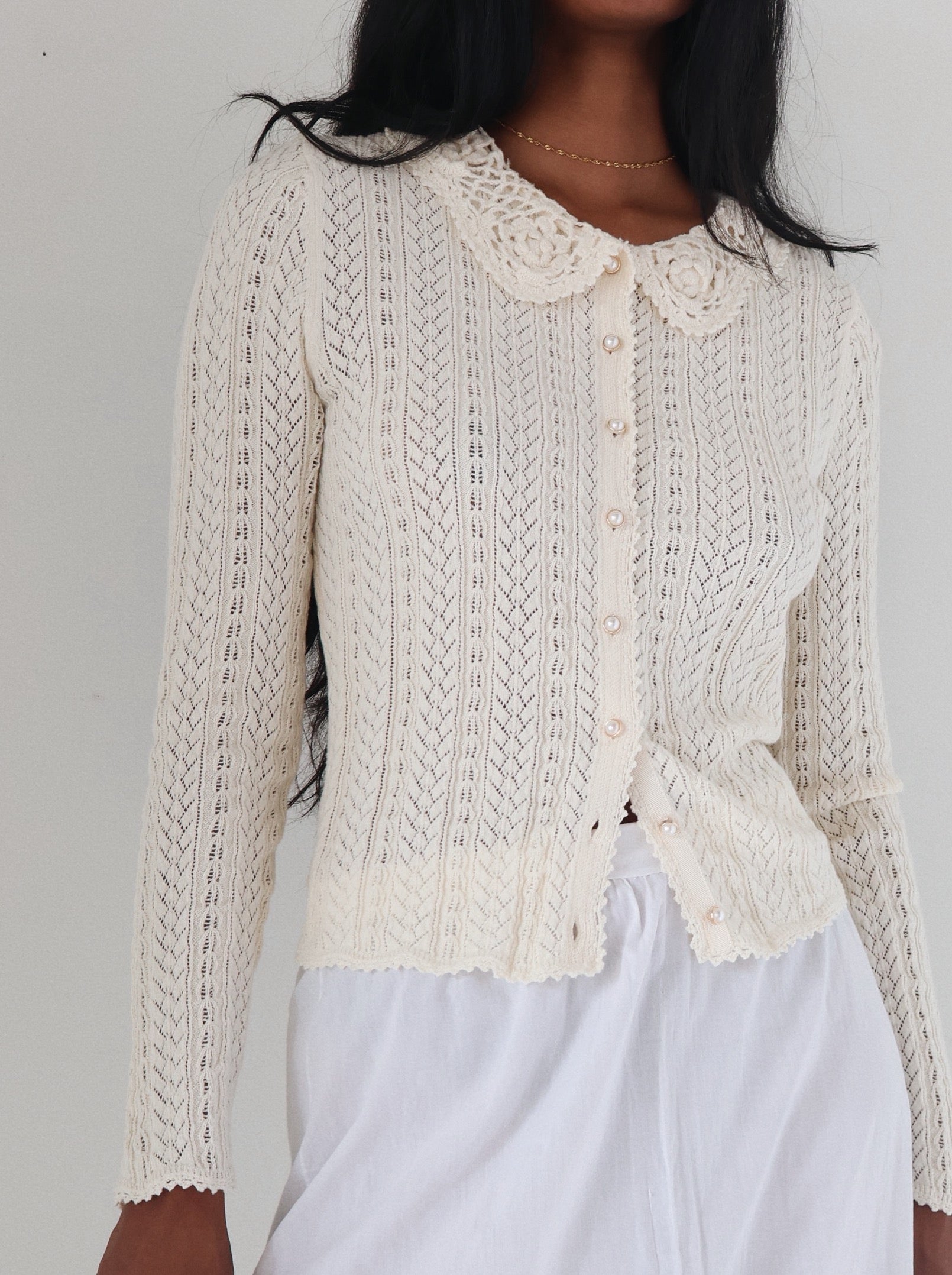 Cream Ottilie Crochet Cardigan