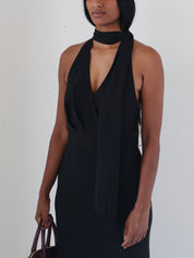 Black Wrap Scarf Hilaire Midi Dress