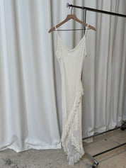 Vintage Cream Crochet Ruffle Asymmetrical Dress