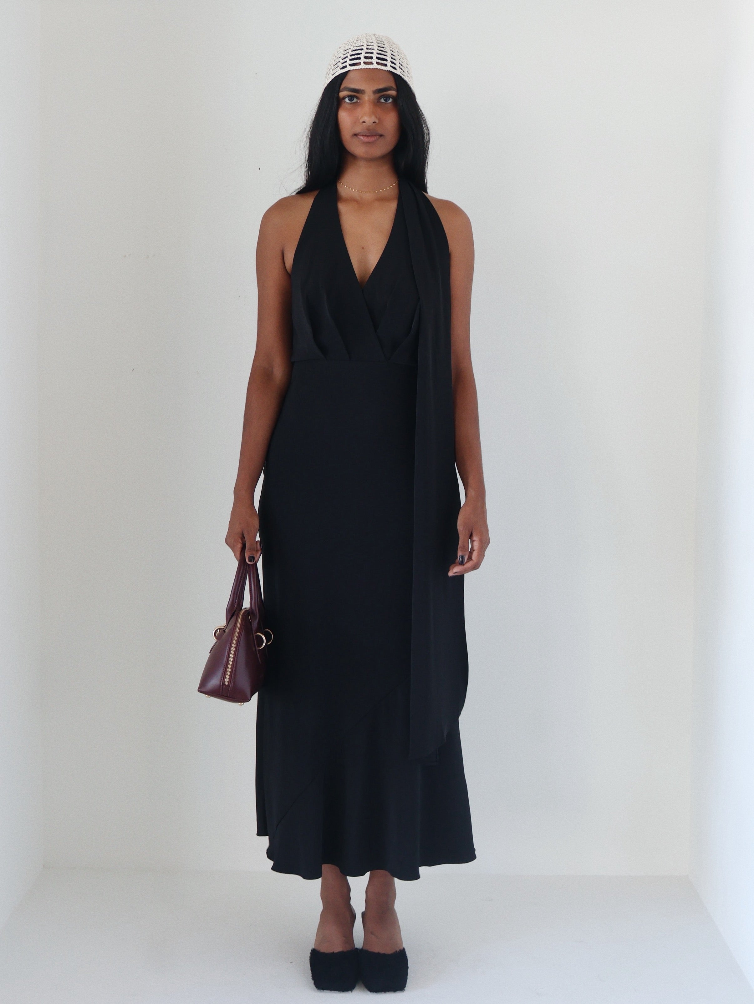 Black Wrap Scarf Hilaire Midi Dress