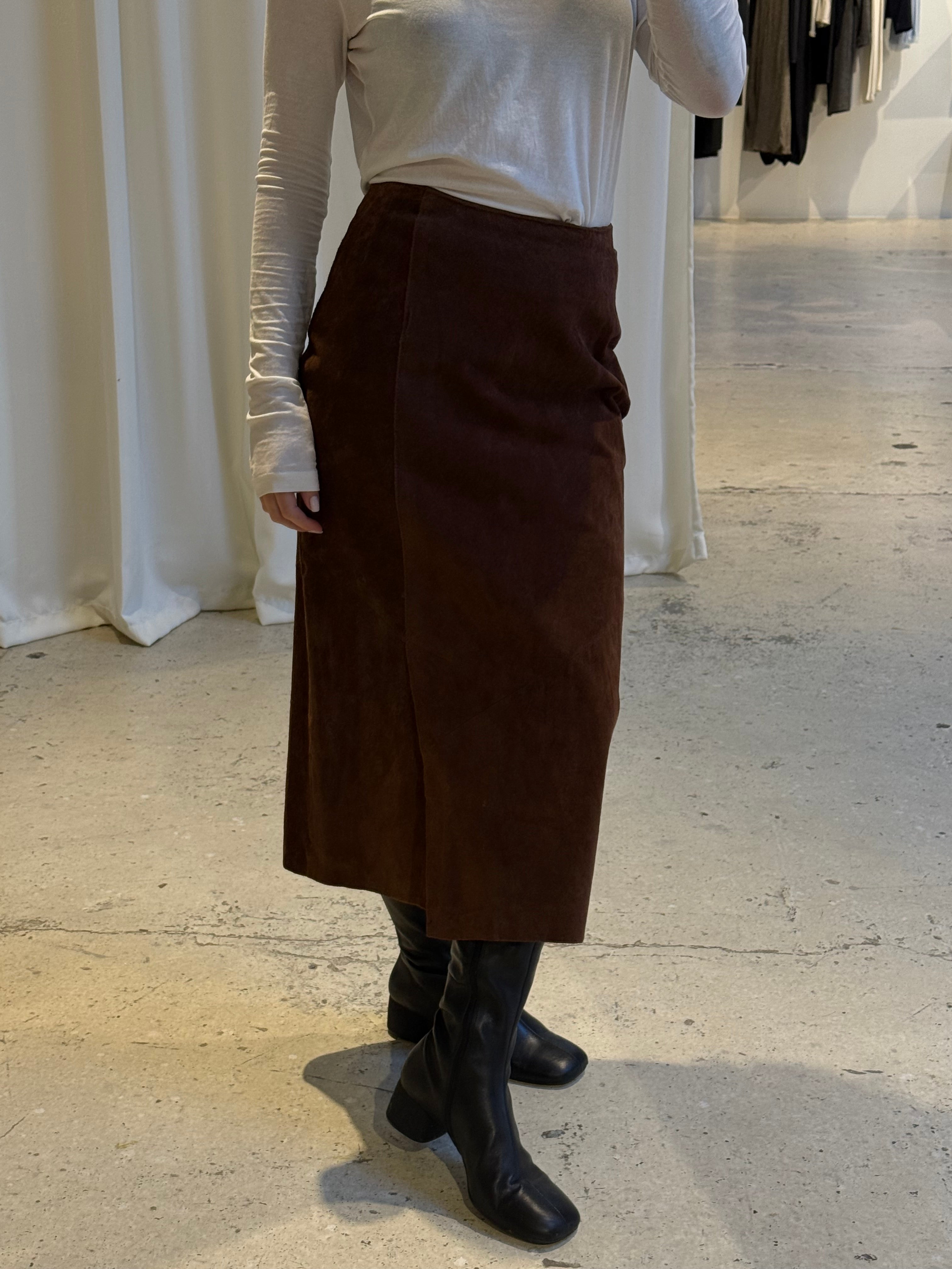 Vintage Brown Suede Leather Skirt