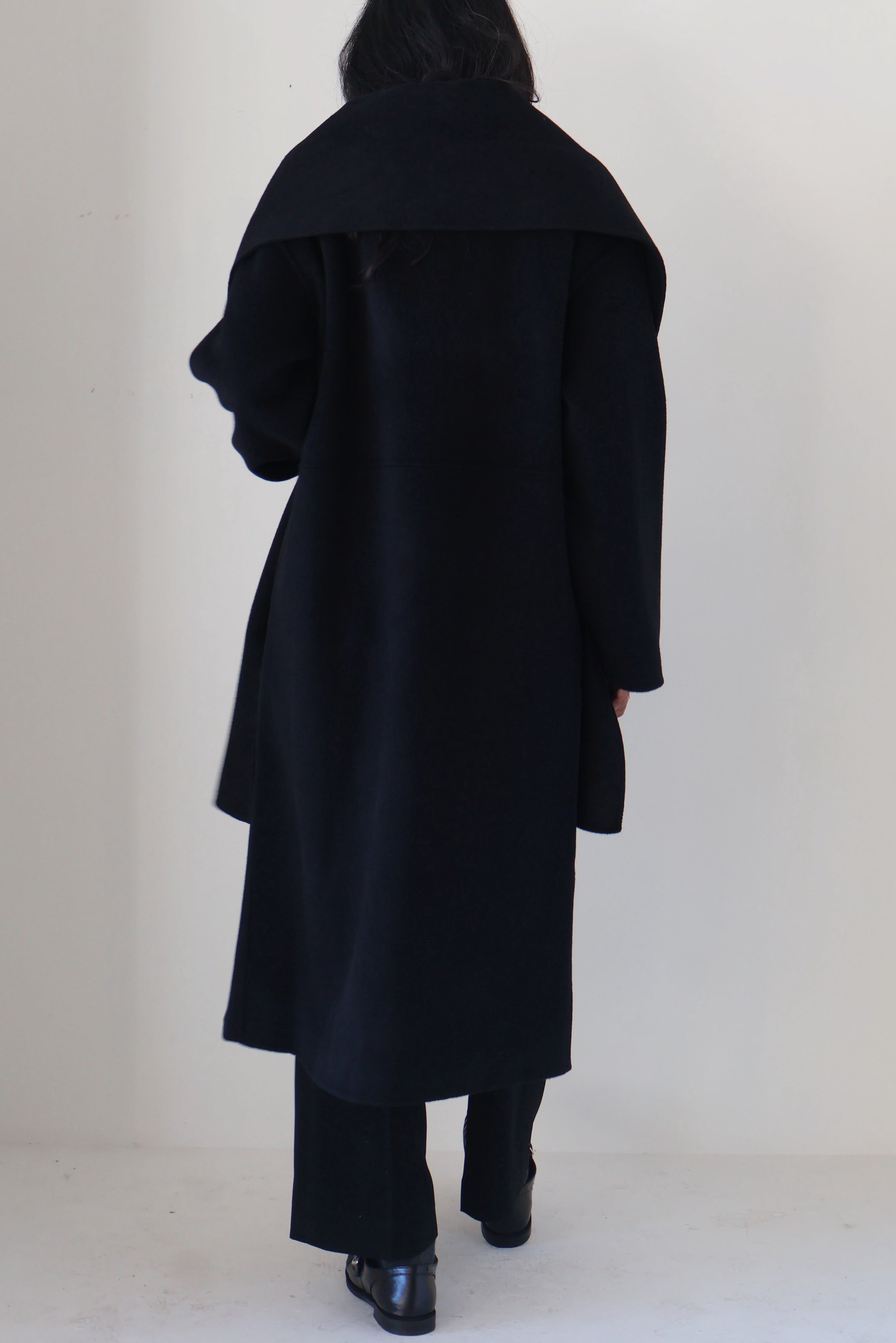 Rue Sophie Black Wool-Cashmere Scarf Coat