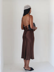 Brown Satin Chrishelle Slip Dress