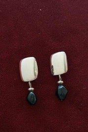 Vintage Sterling Silver Modernist Black Bead Earrings