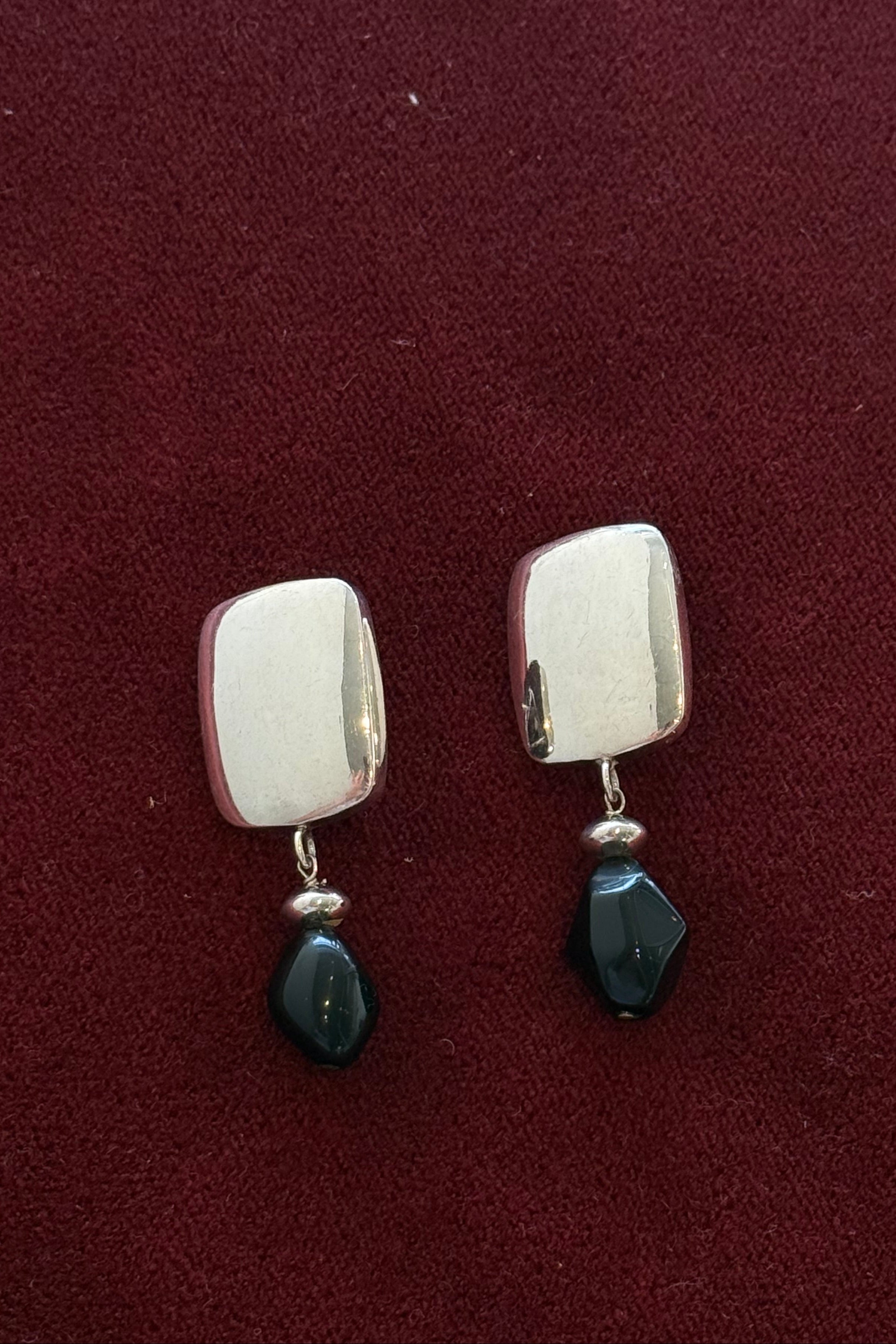 Vintage Sterling Silver Modernist Black Bead Earrings