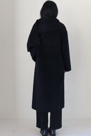 Rue Sophie Black Wool-Cashmere Scarf Coat