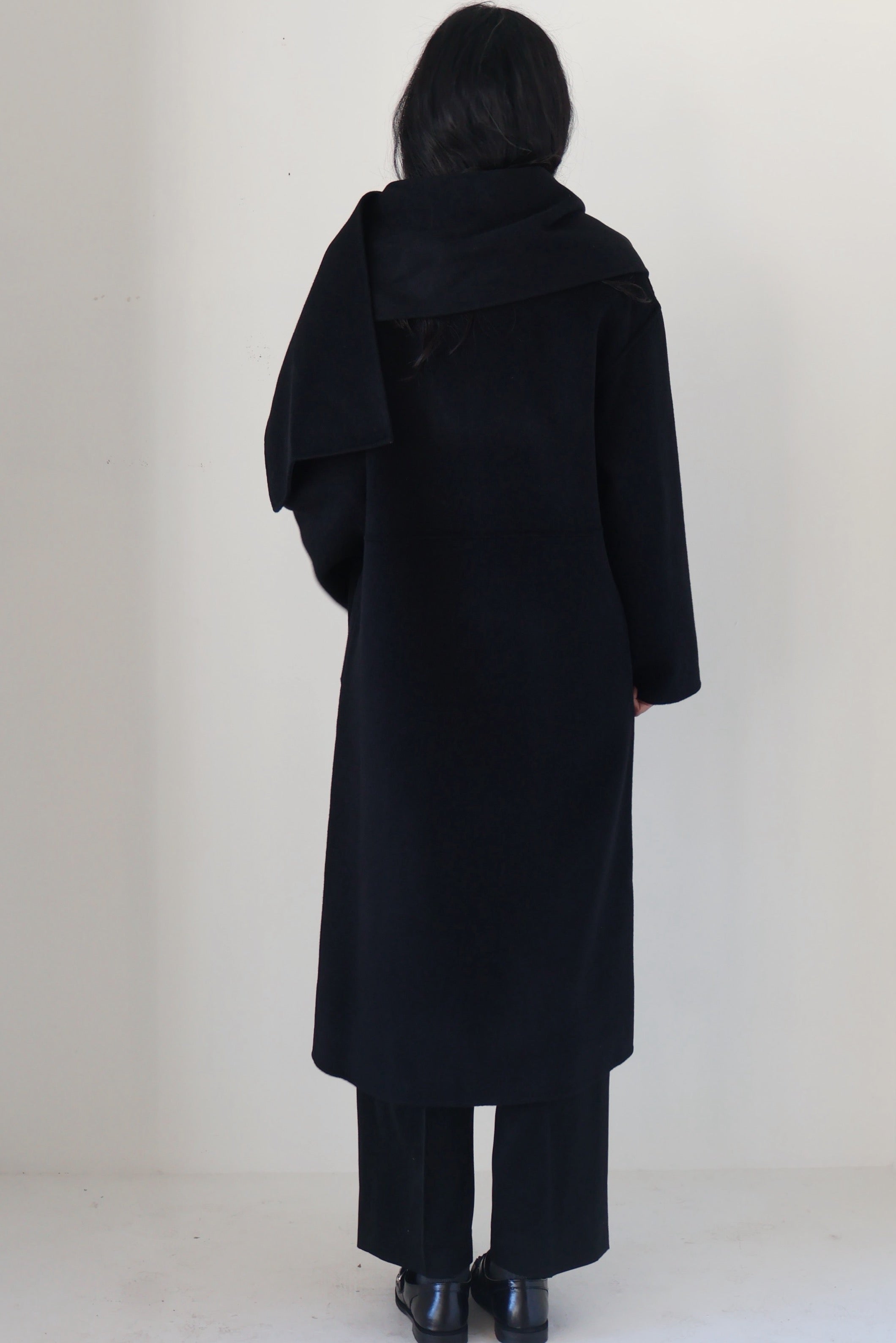 Rue Sophie Black Wool-Cashmere Scarf Coat