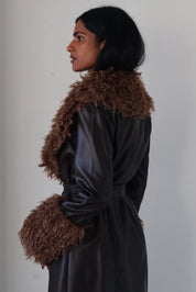 Espresso Shearling Trim Trench Coat