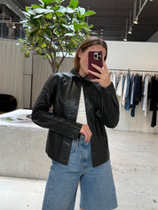 Vintage Express Black Leather Button-Up Top