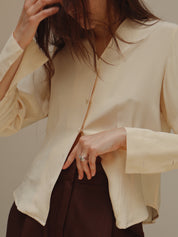 Vintage Cream Silk Collarless Blouse