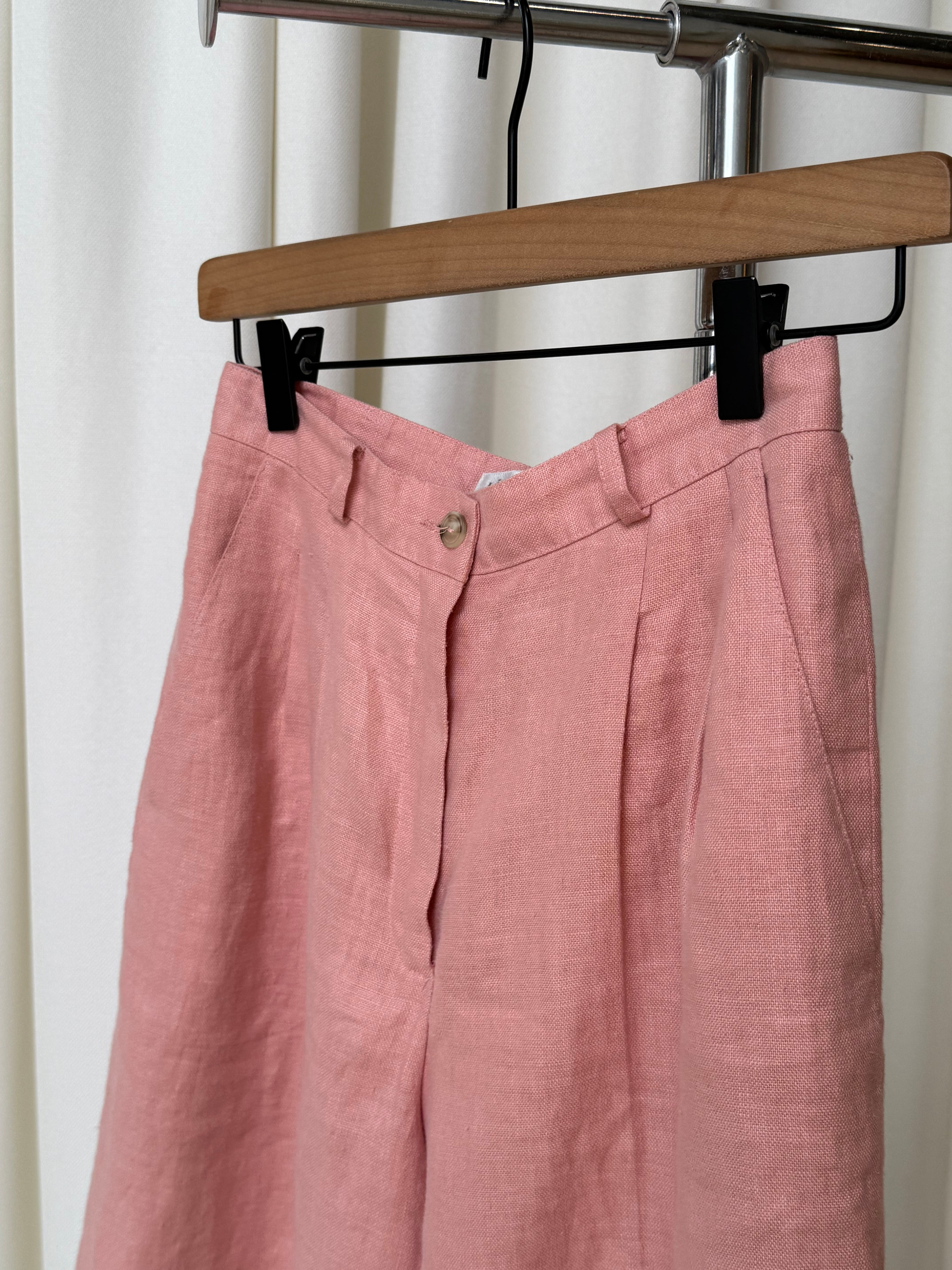 Vintage Pink Linen Bermuda Shorts