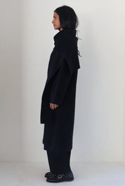 Rue Sophie Black Wool-Cashmere Scarf Coat