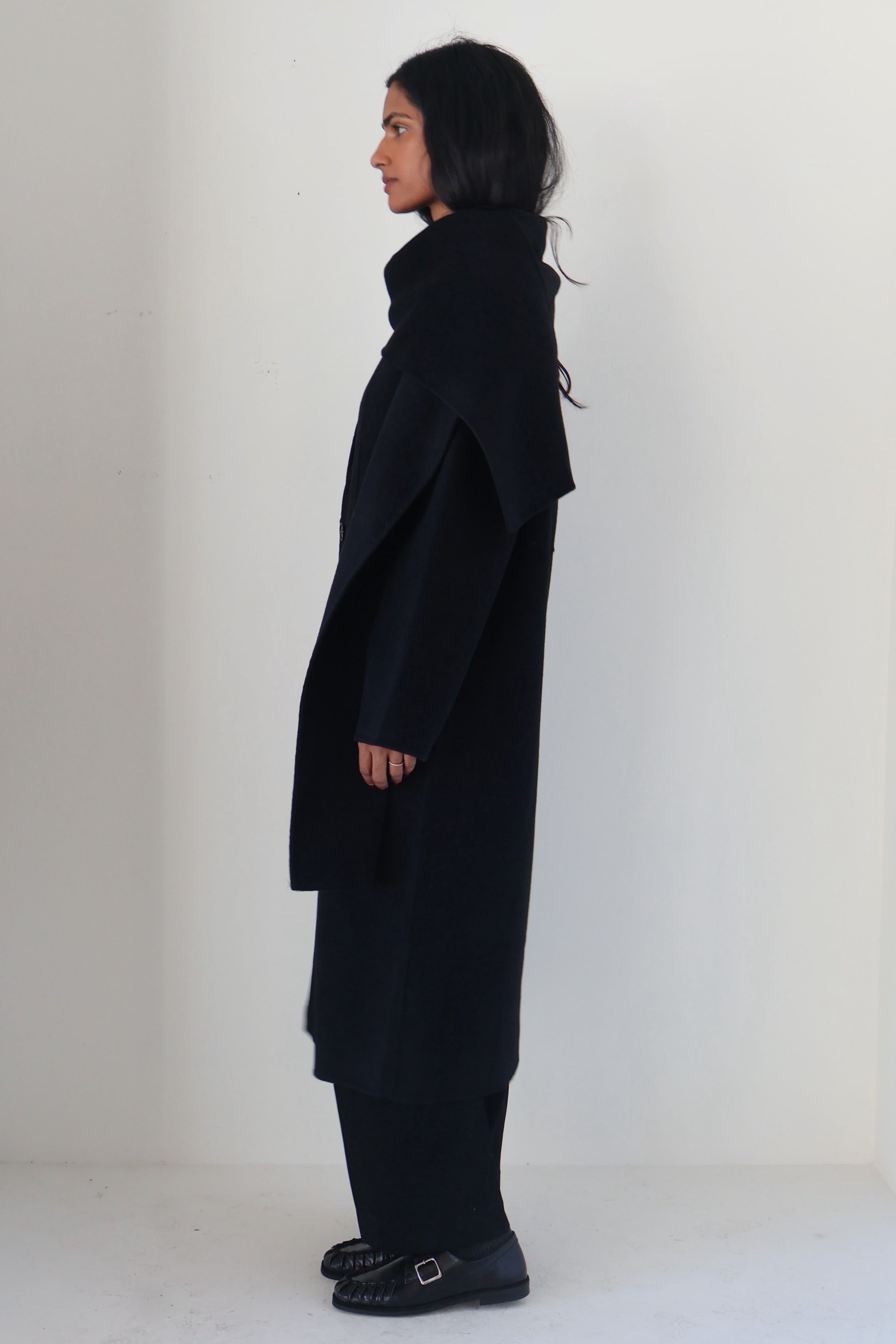 Rue Sophie Black Wool-Cashmere Scarf Coat