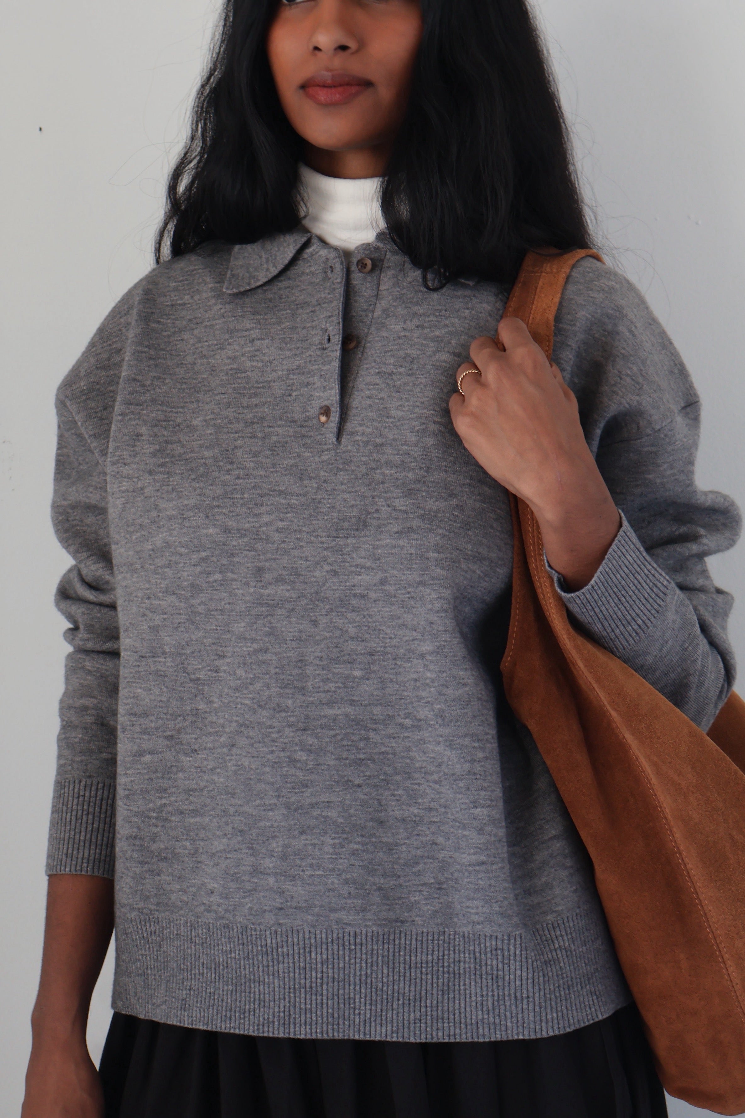 Heather Grey Marlowe Polo Sweater