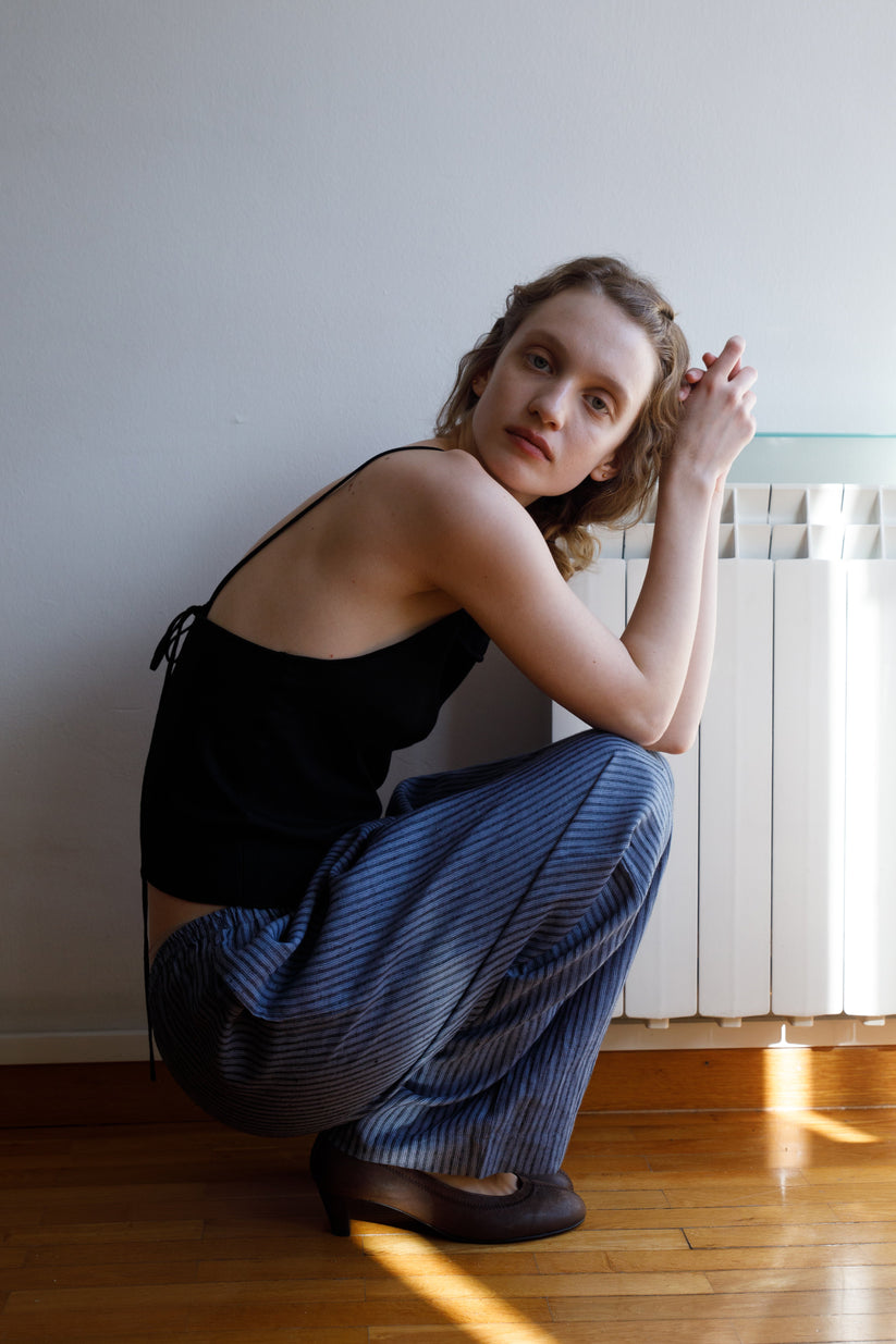 Deiji Studios Linen Ease Trouser in Azure Stripe