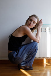 Deiji Studios Linen Ease Trouser in Azure Stripe