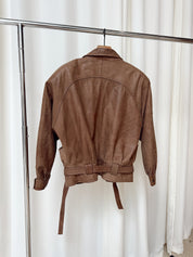 Vintage Brown Leather Jacket w/ Snap Tie Waist
