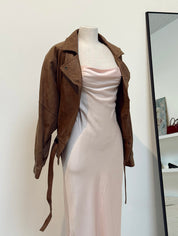Vintage Brown Leather Jacket w/ Snap Tie Waist