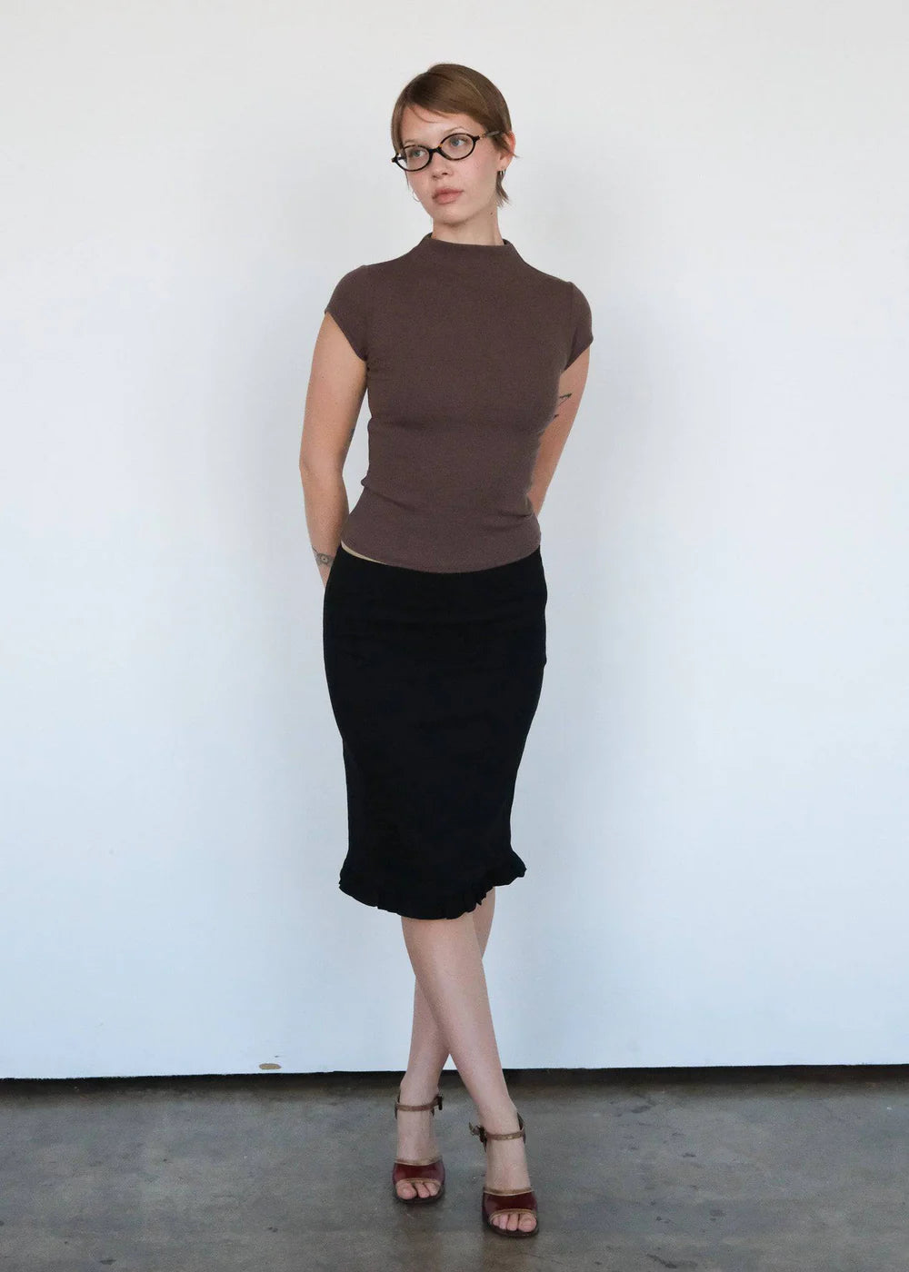 Geel Brown Cap Sleeve Gem Tee