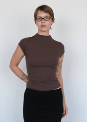 Geel Brown Cap Sleeve Gem Tee