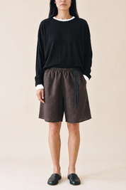 Deiji Studios Half Short in Brown/Black Stripe