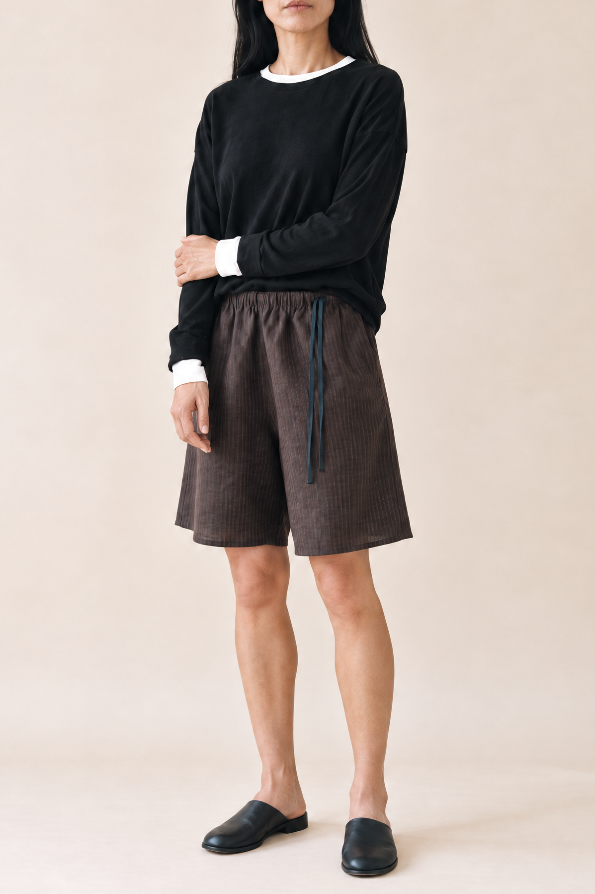 Deiji Studios Half Short in Brown/Black Stripe