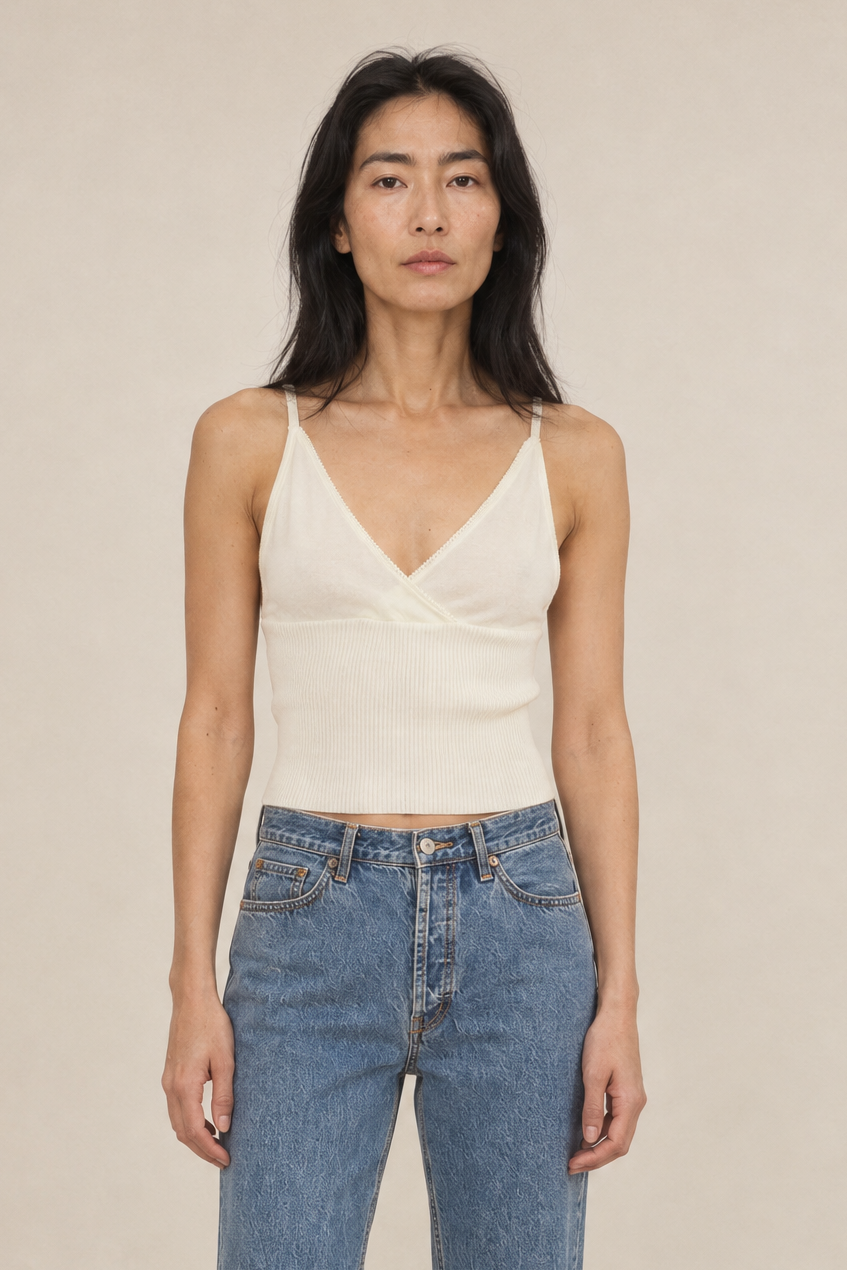 Deiji Studios Off White Cross Panel Knit Top
