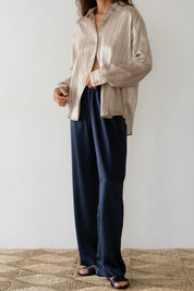 Donni Navy Silk Simple Pant