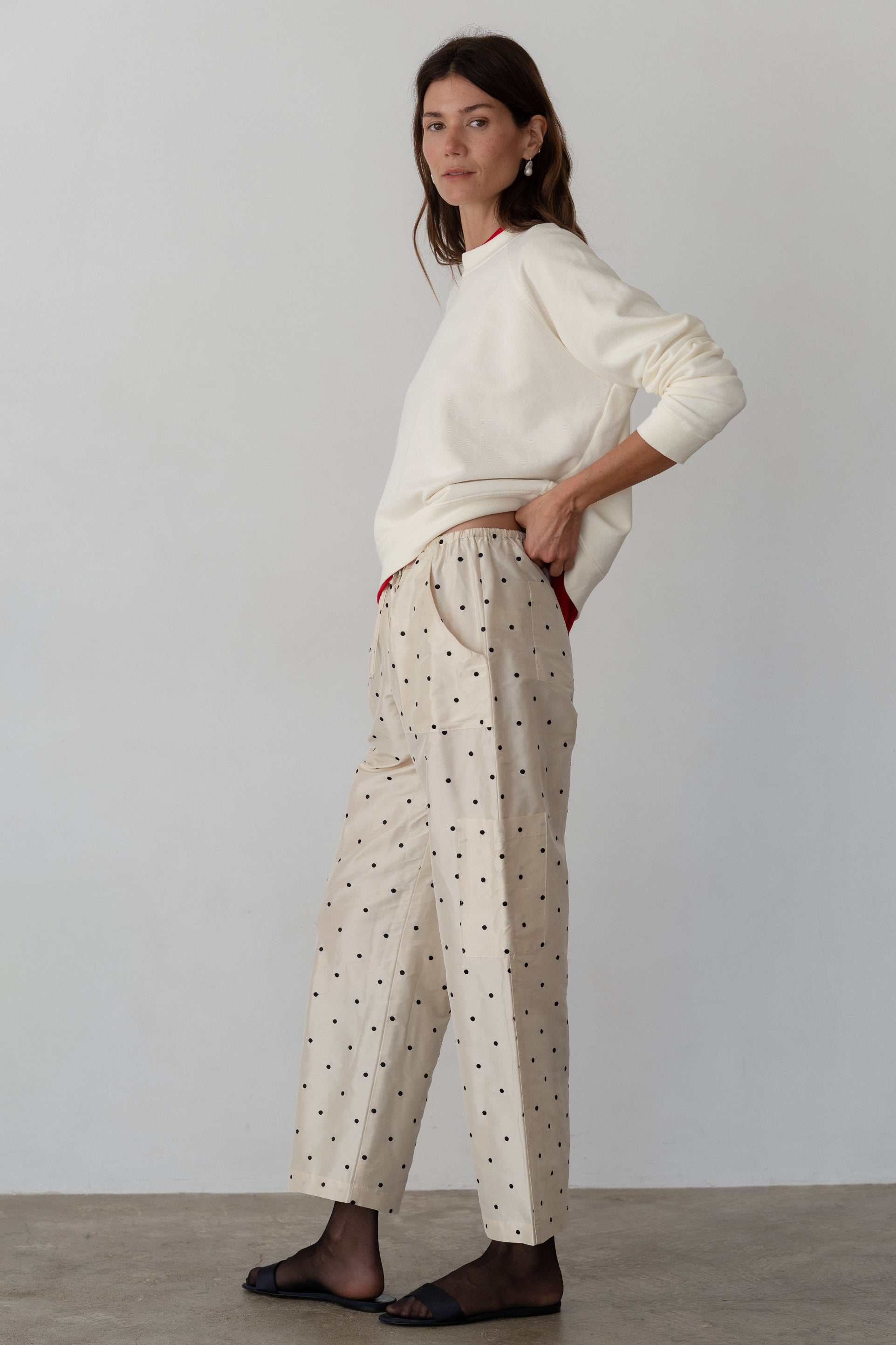 Donni Cream Dot Silk Taffeta Cargo Pant