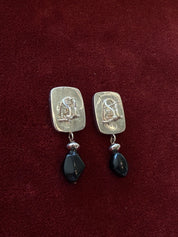 Vintage Sterling Silver Modernist Black Bead Earrings