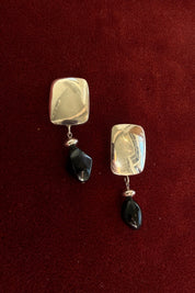 Vintage Sterling Silver Modernist Black Bead Earrings