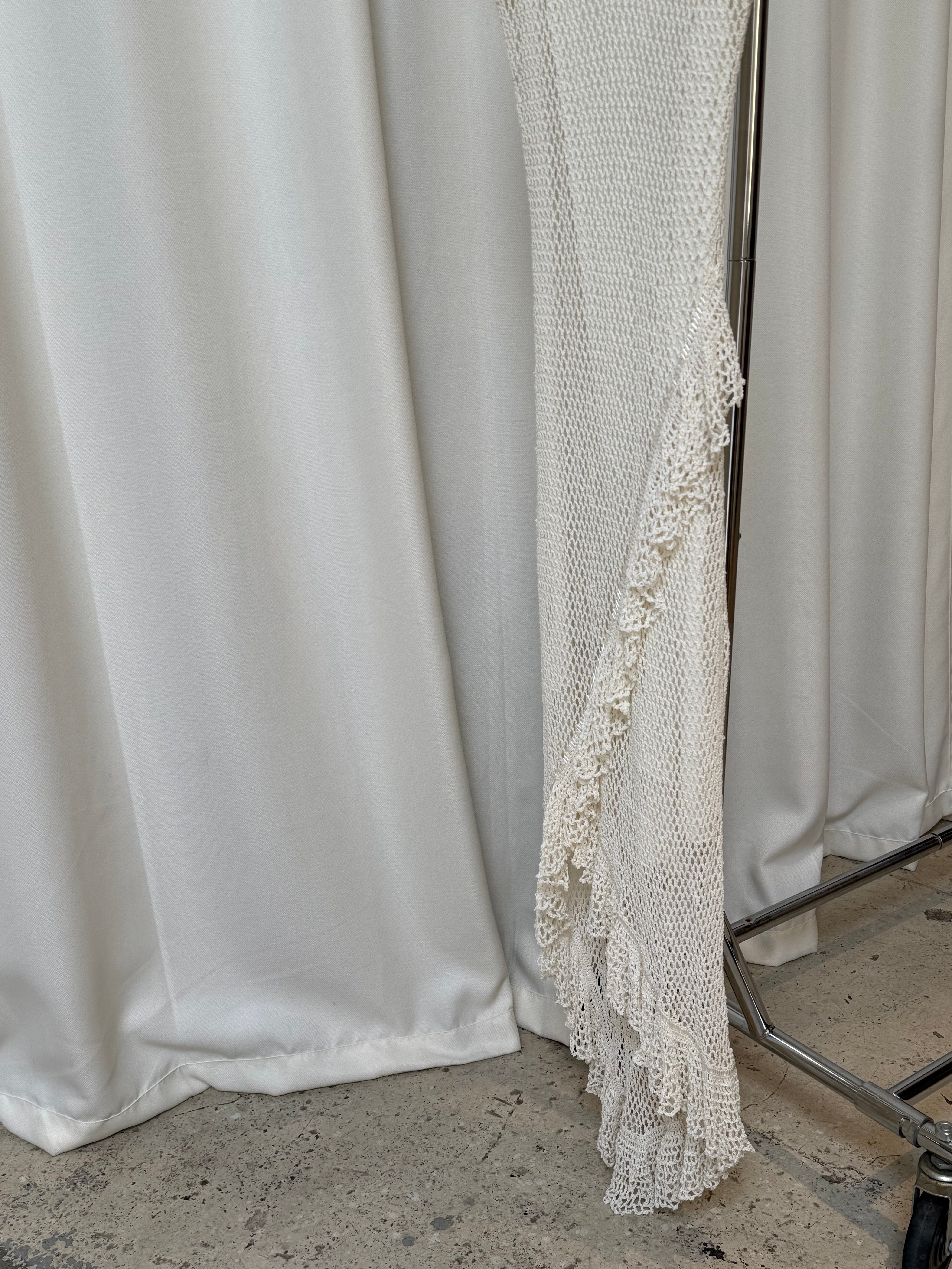 Vintage Cream Crochet Ruffle Asymmetrical Dress