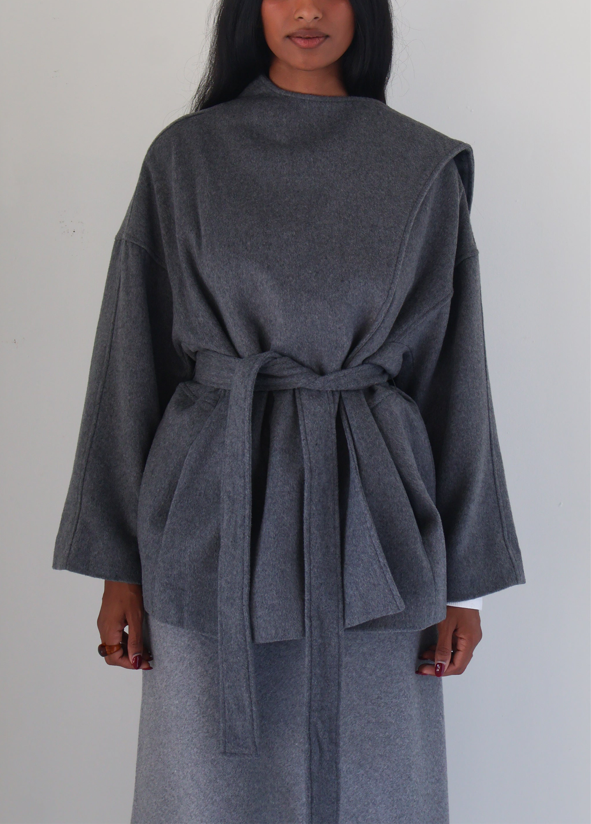 Charcoal Belted Elaxi Short Coat