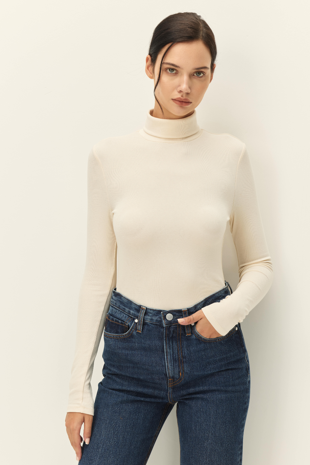 Cream Fleur Turtleneck Top