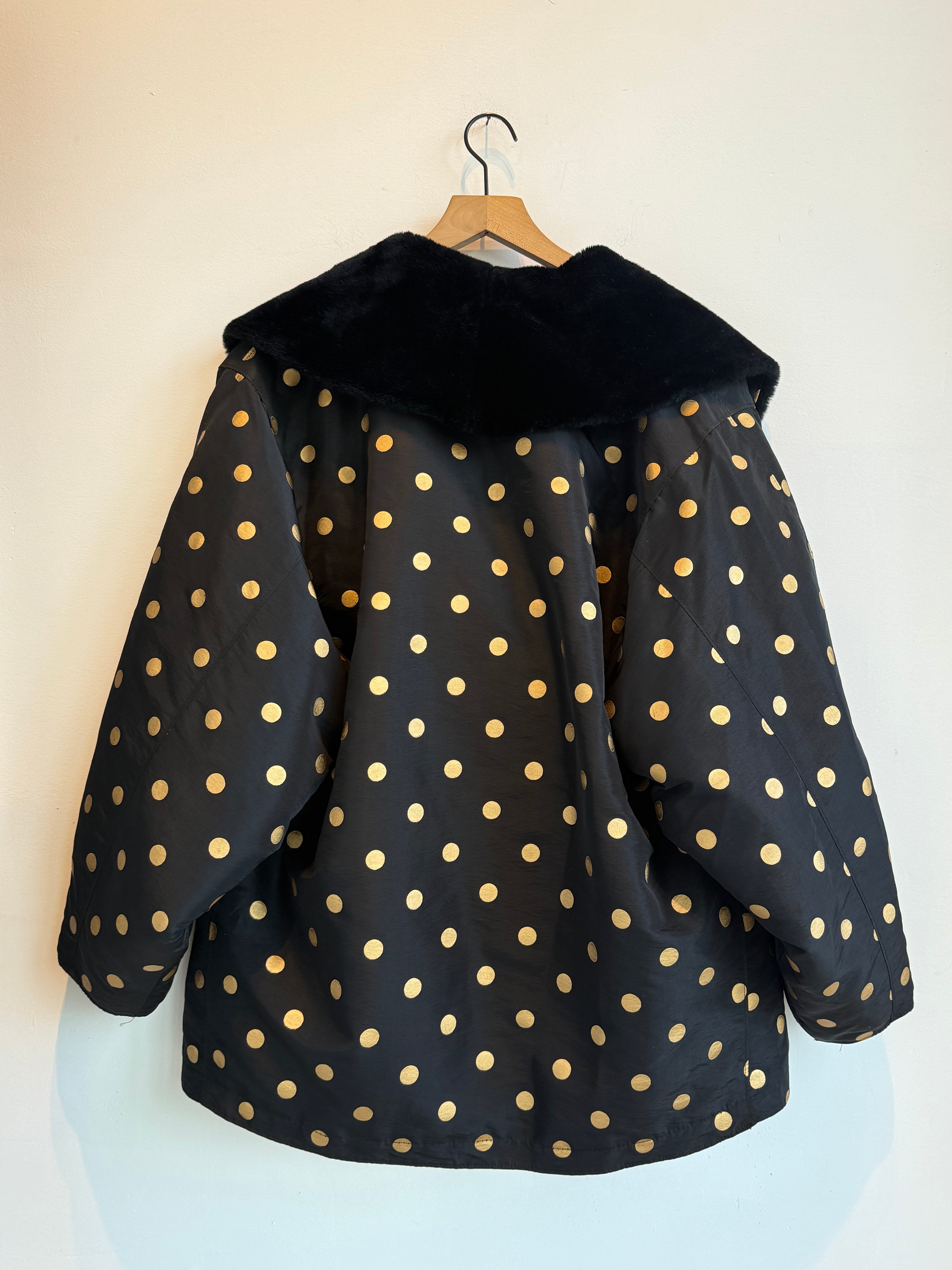 Vintage Black Gold Polka Dot Puffer Jacket